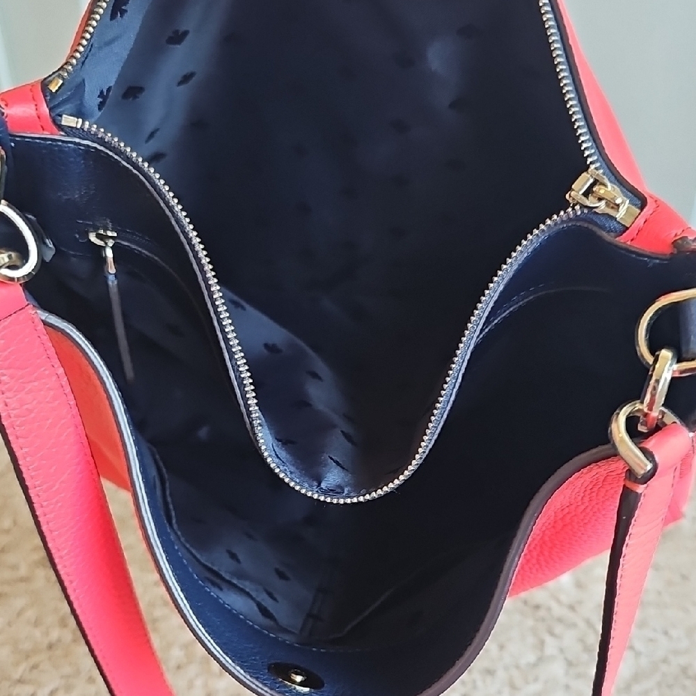 KATE SPADE LIKE NEW CORAL PEBBLED LEATHER SATCHEL 2 WAY - Picture 9 of 12